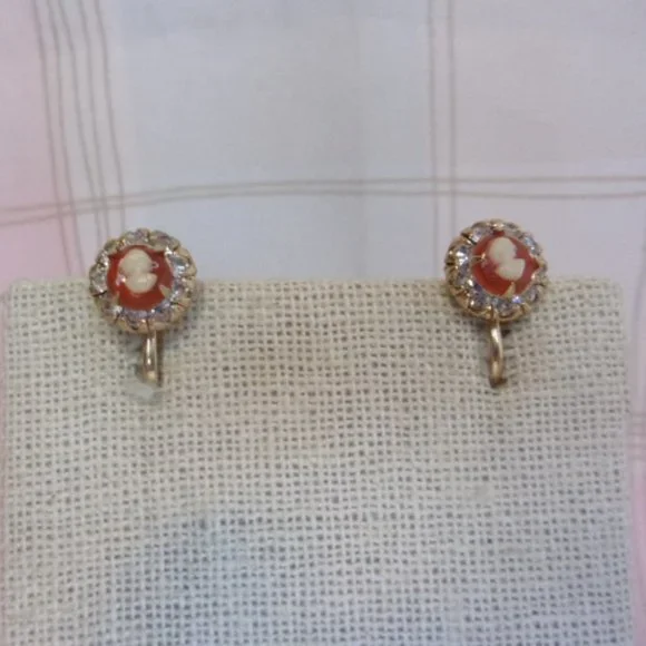 Vargas Jewelry Vargas Cameo Rhinestone Screw Back Earrings